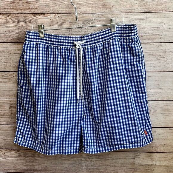 POLO RALPH LAUREN‎ SWIM TRUNKS IN BLUE AND WHITE GINGHAM - Picture 1 of 5